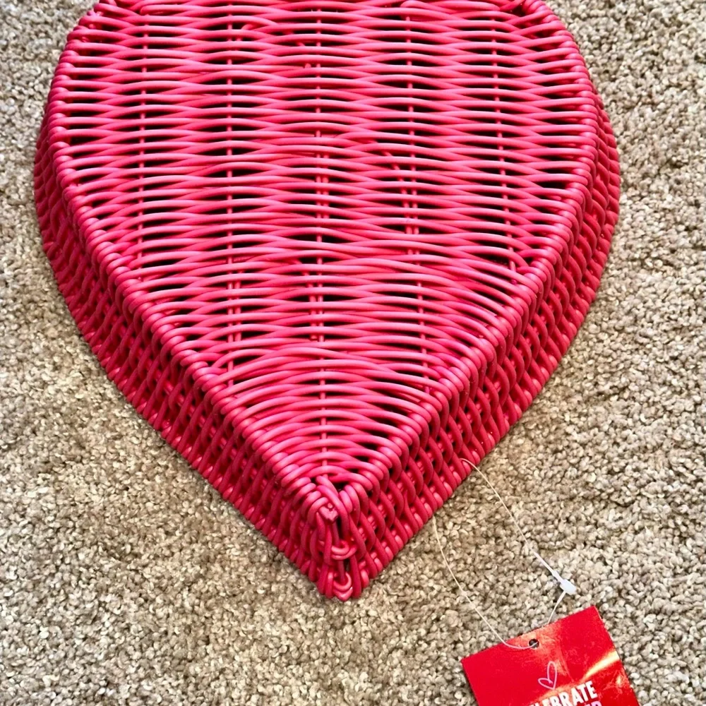 NWT Hobby Lobby Pink Heart-Shaped Wicker Basket.